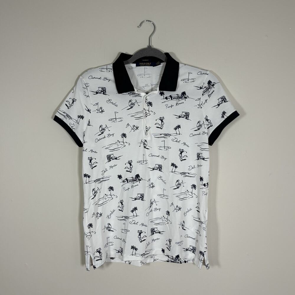 Polo Golf Ralph Lauren Womens Carmel Bay Sketch Print Polo Shirt Navy White M